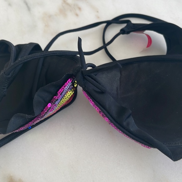 Victoria Secret sequin multi color bathing suit top sz 34B string closures - Picture 3 of 7